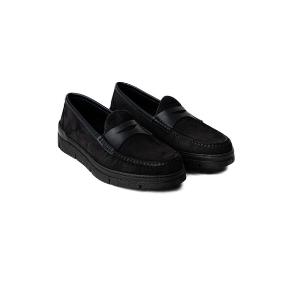 New 100% Italian Made Men Suede Loafers, Midnight, Black - Picture 4 of 5